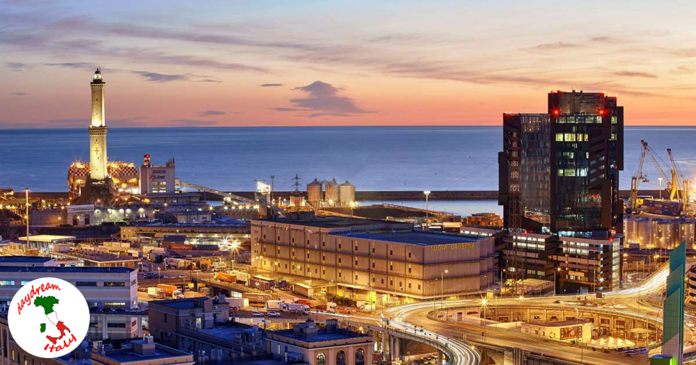 sunset view on genoa and the lanterna